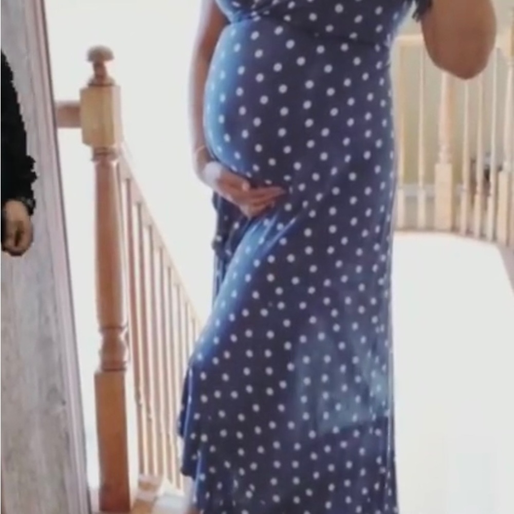 Blue polka dot maternity dress